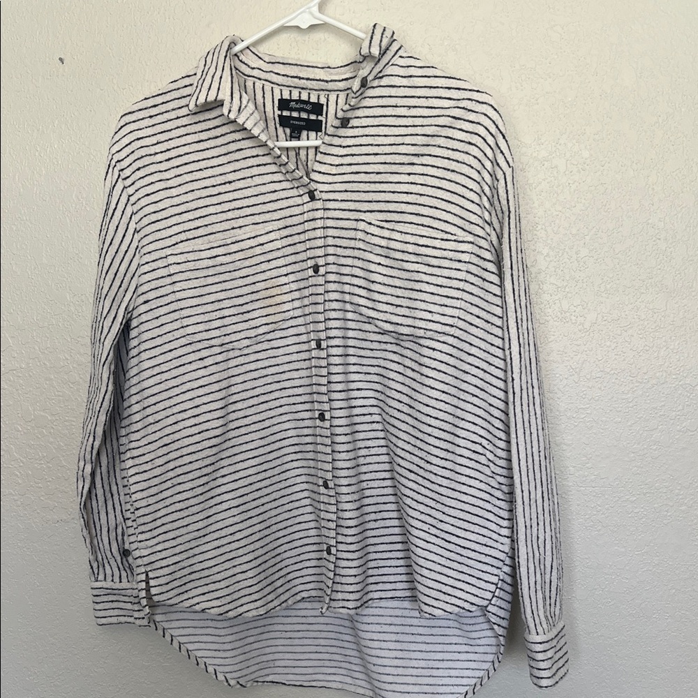 Madewell Black and Cream Striped Oversized Shirt